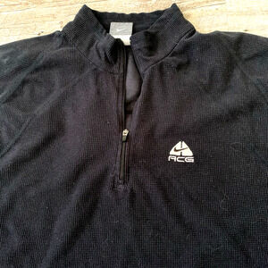 NIKE ACG 1/4 Zip Pullover Mens Sz Large Black Waffle Texture Dri Fit Long Sleeve